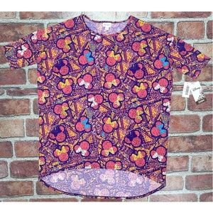 New Lularoe Disney Minnie Mouse Irma Top Tunic High-Low Purple Colorful Size M